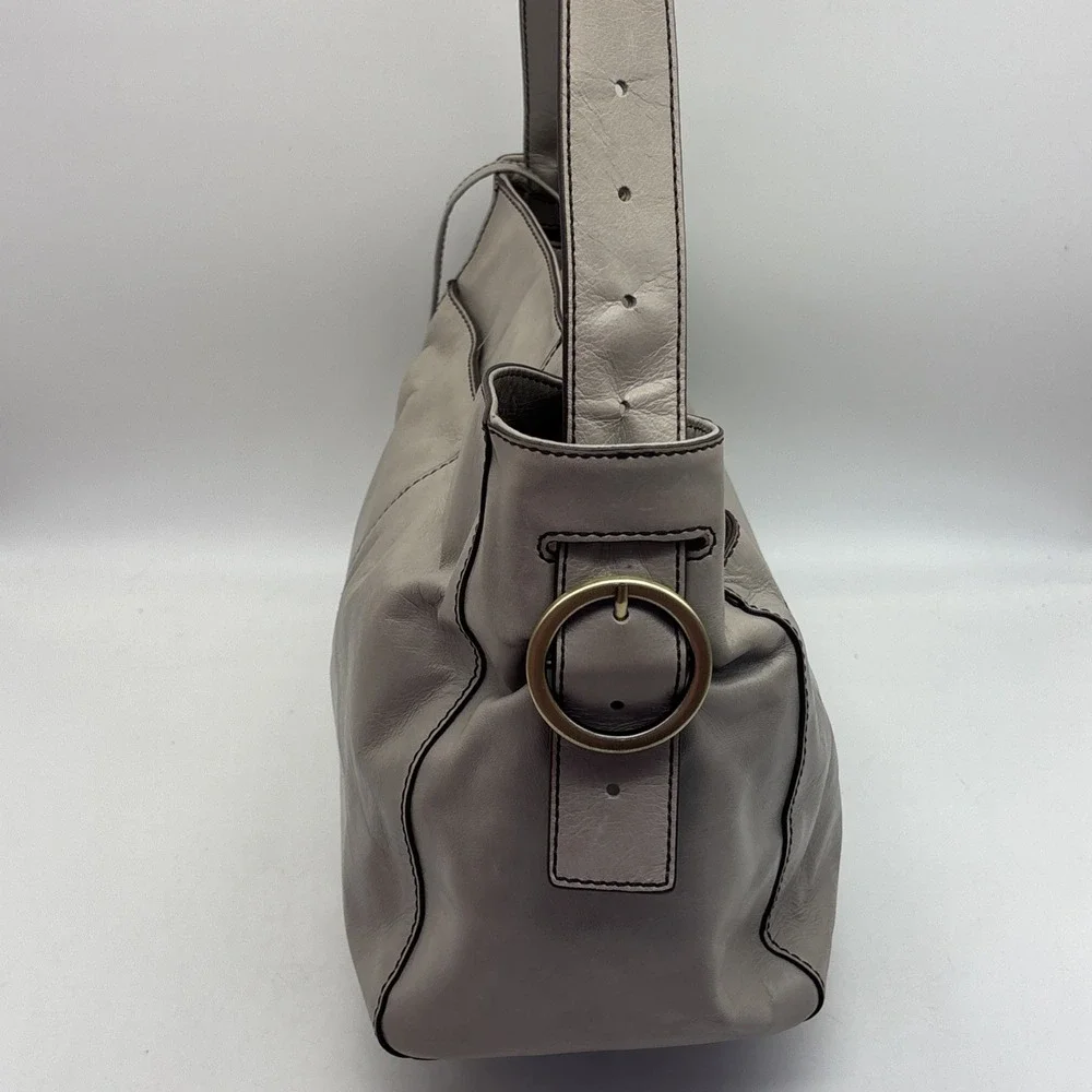 HOBO Int'l Render Shoulder Bag In Polished Leather Light Gray EUC
